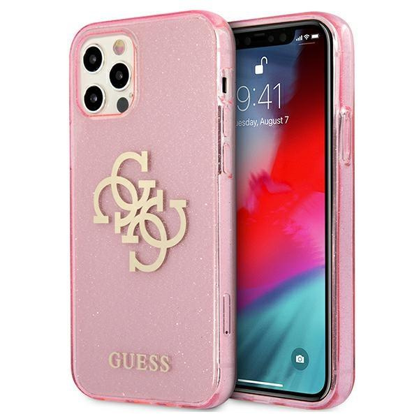 Guess GUHCP12MPCUGL4GPI iPhone 12/12 Pro 6,1 & quot; ružové / ružové pevné puzdro Glitter 4G Big Logo