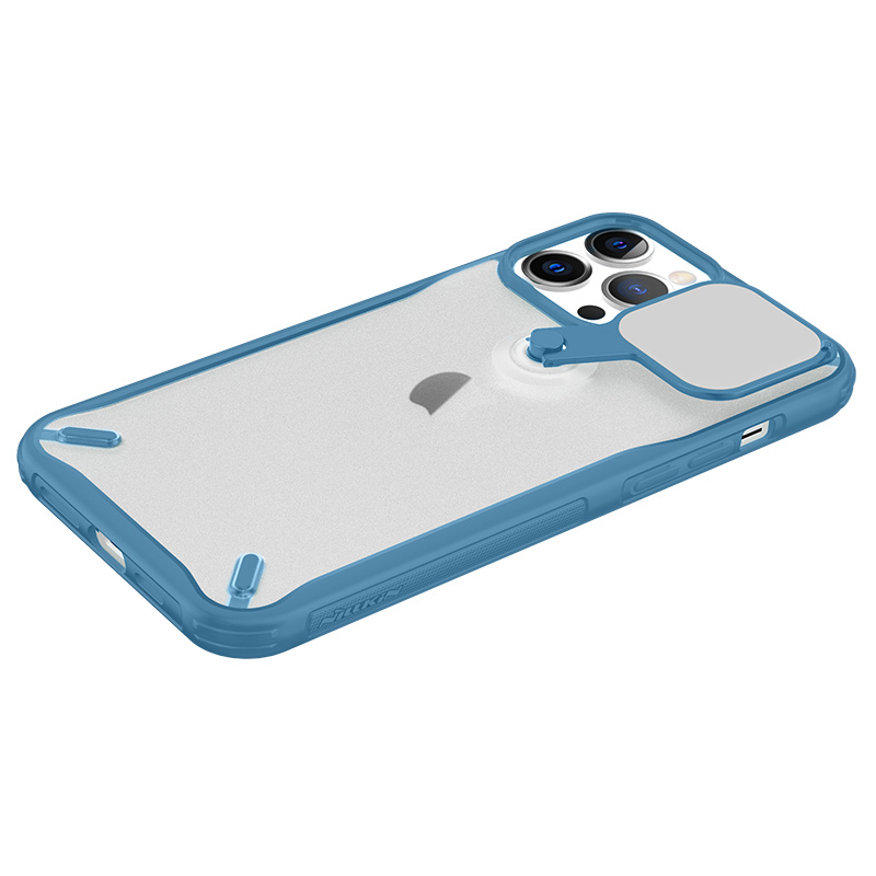 Odolné puzdro na telefón Nillkin Cyclops Case s krytom na fotoaparát a skladacím stojanom iPhone 13 Pro modré