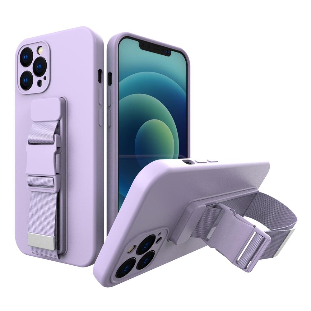 Levně Silikonové pouzdro Sporty s popruhem na iPhone 13 Mini 5.4" purple