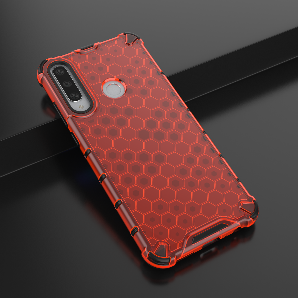 Honeycomb pancierové puzdro so silikónovým rámom pre Huawei Y6p red