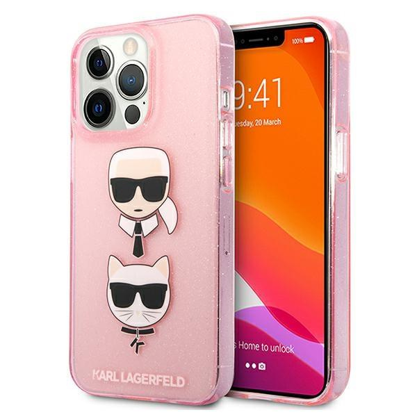 Levně Karl Lagerfeld KLHCP13LKCTUGLP hard silikonové pouzdro iPhone 13 / 13 Pro 6.1" pink Glitter Karl`s & Choupette
