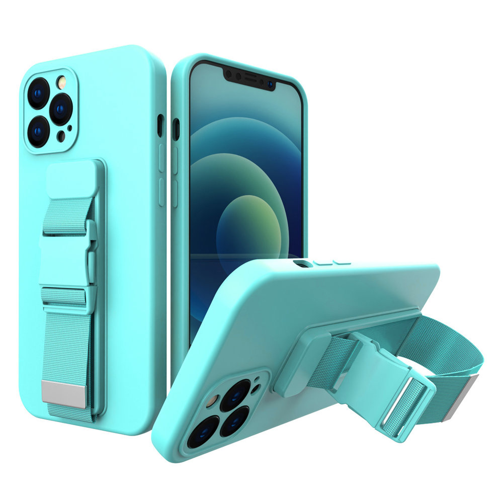 Levně Silikonové pouzdro Sporty s popruhem na iPhone 12 Pro 6.1" light blue