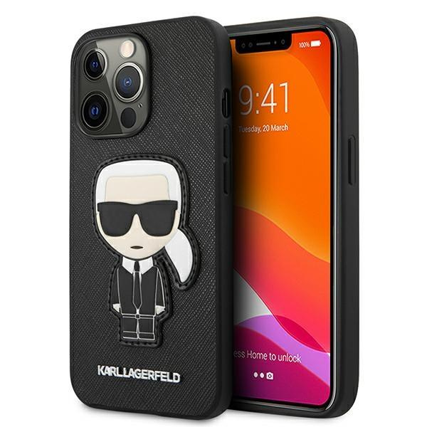 Levně Karl Lagerfeld KLHCP13LOKPK hard silikonové pouzdro iPhone 13 / 13 Pro 6.1" black Saffiano Ikonik Karl`s Patch
