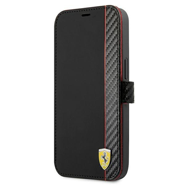 Levně Ferrari FESAXFLBKP13SBK knížkové pouzdro iPhone 13 Mini 5.4" black On Track Carbon Stripe
