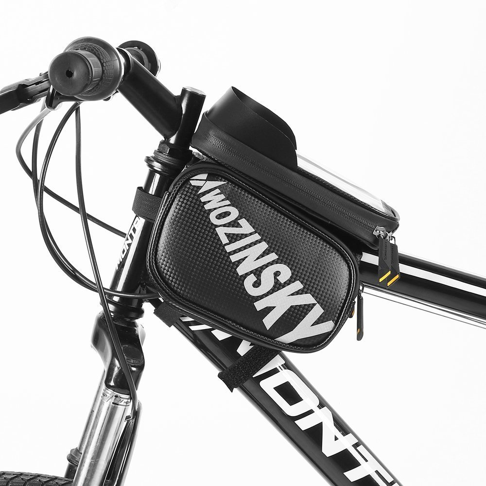 Wozinsky cyklistická brašna na rám s odnímatelným držákem telefonu Black
