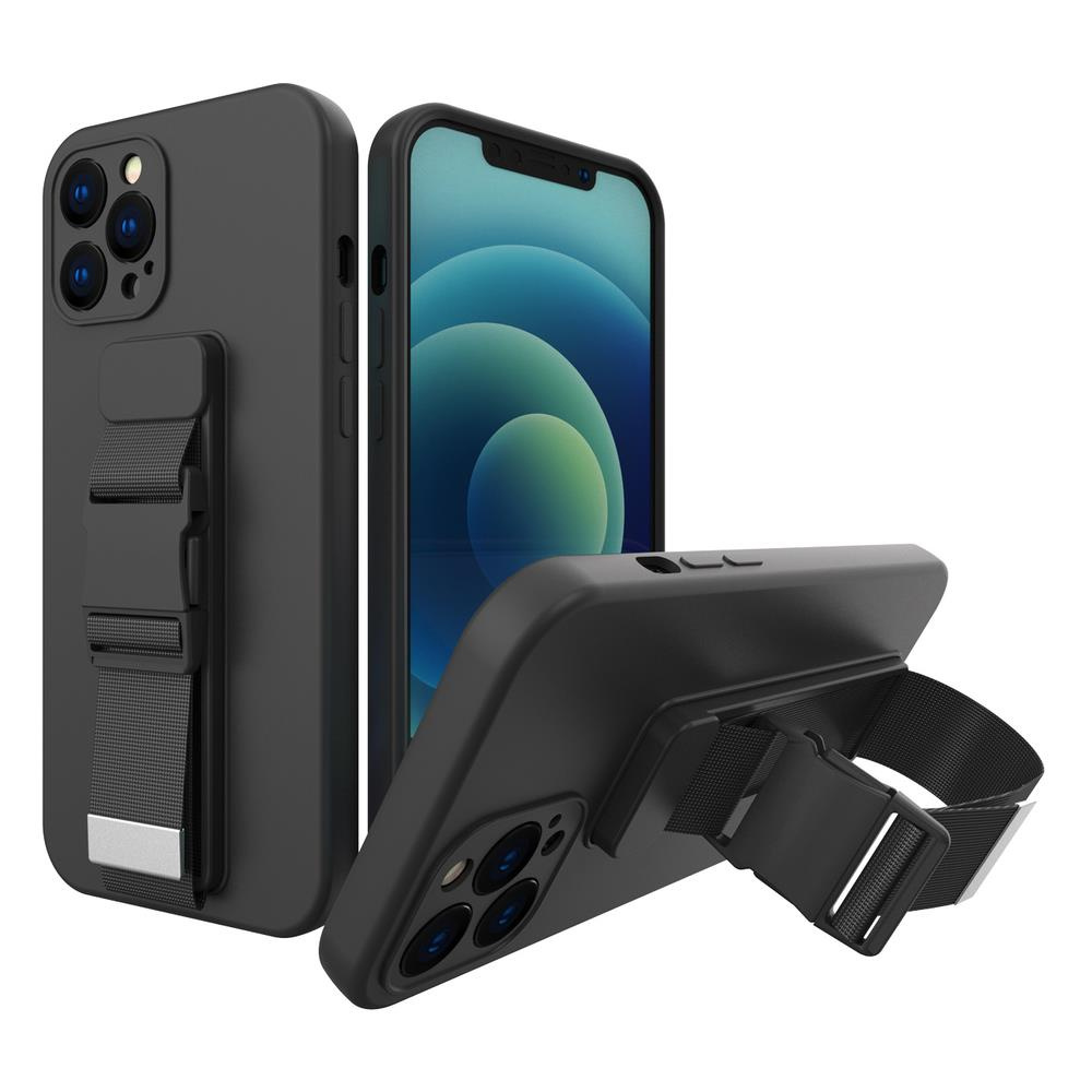 Levně Silikonové pouzdro Sporty s popruhem na iPhone 13 Mini 5.4" black