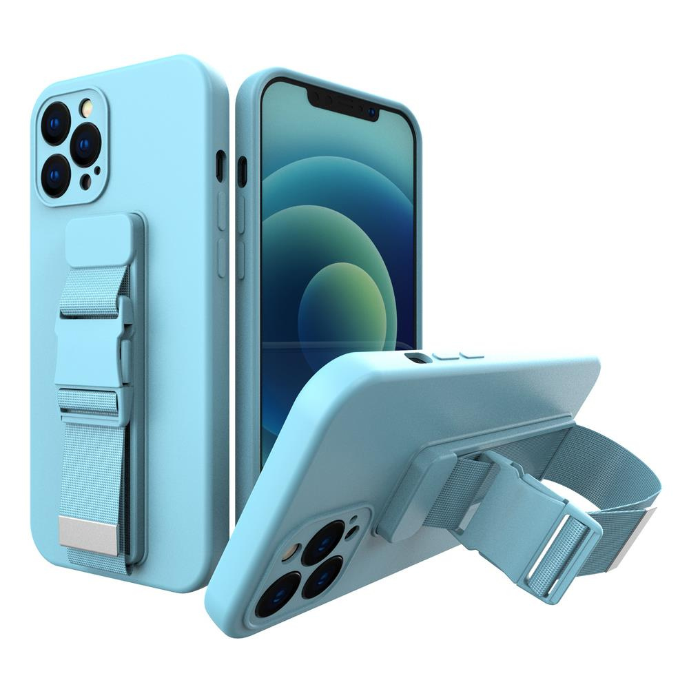 Levně Silikonové pouzdro Sporty s popruhem na iPhone 13 Pro MAX 6.7" blue
