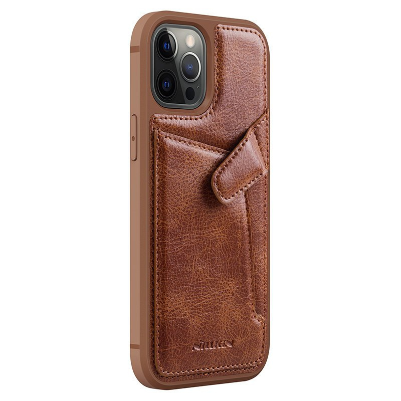 Kožené puzdro Nillkin Aoge z pravej kože na ochranný kryt peňaženky iPhone 12 Pro / iPhone 12 hnedý