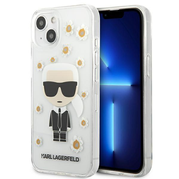 Levně Karl Lagerfeld KLHCP13MHFLT hard silikonové pouzdro iPhone 13 Mini 5.4" transparent Flower Ikonik Karl