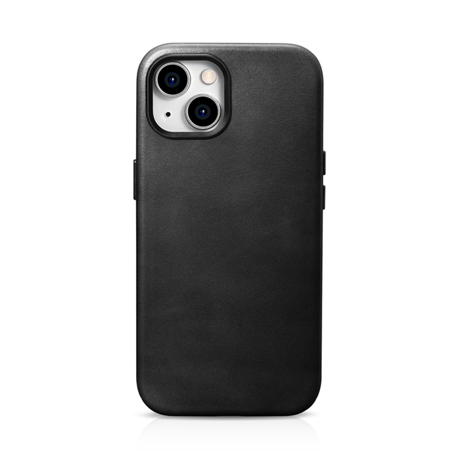 iPhone 15 iCarer olajviasz prémium bőr MagSafe kompatibilis bőrtok - fekete