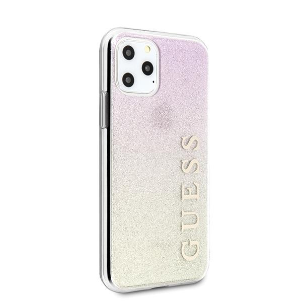 Guess GUHCN65PCUGLGPI iPhone 11 Pro Max ružové zlato / zlaté ružové tvrdé puzdro s gradientným trblietaním