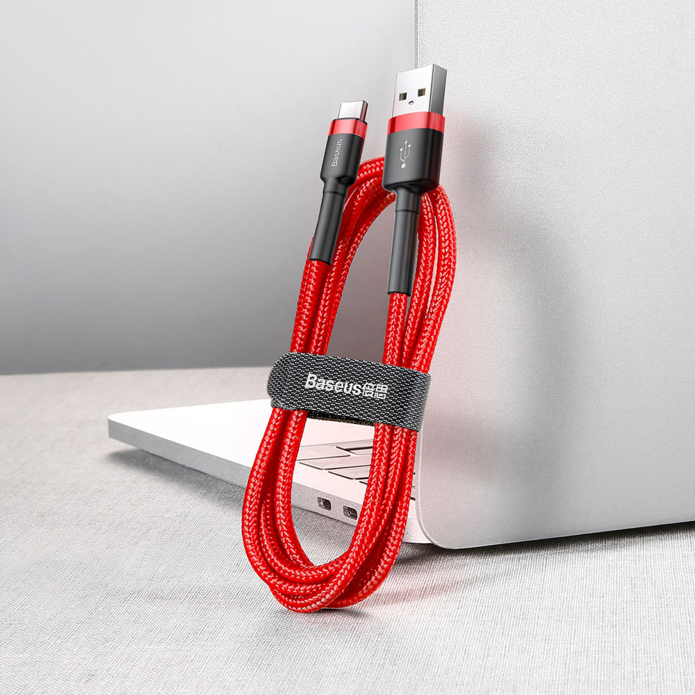 Baseus Cafule extra odolný nylonem opletený kabel USB / USB-C QC3.0 3A 1m red