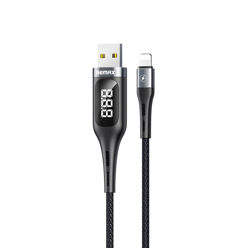 Inteligentné digitálne údaje Remax USB - bleskový kábel, programovateľná ochrana proti prebitiu 2,1 A 1,2 m čierna (RC -096i čierna)