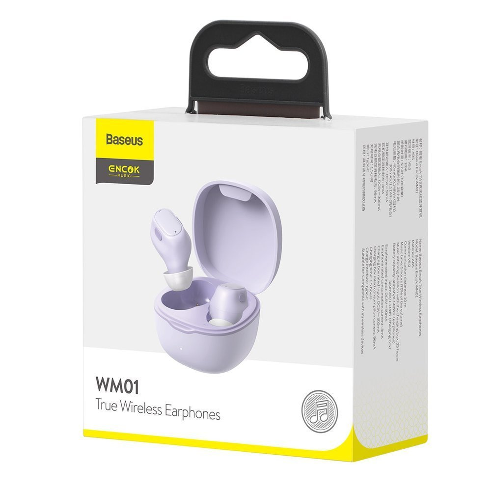 Baseus Encok WM01 TWS Bezdrátová sluchátka do uší Bluetooth 5.0 Purple