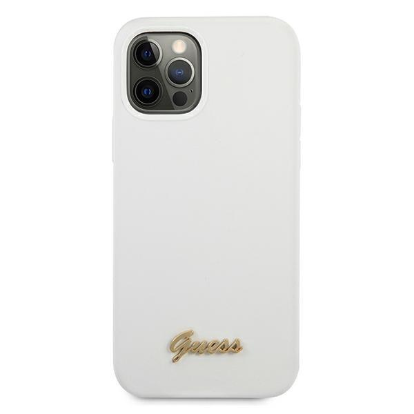 Guess GUHCP12LLSLMGWH iPhone 12 Pro Max 6,7 & quot; biely / biely tvrdý kovový skript s logom