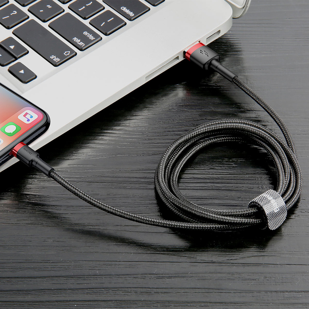 Baseus Cafule extra odolný nylonem opletený kabel USB / Lightning QC3.0 2,4A 1m black-red