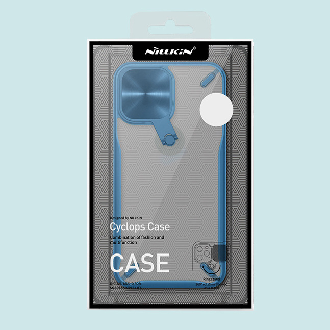 Odolné puzdro na telefón Nillkin Cyclops Case s krytom na fotoaparát a skladacím stojanom iPhone 13 modré