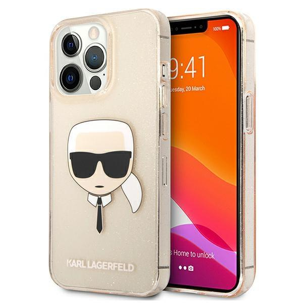 Levně Karl Lagerfeld KLHCP13LKHTUGLGO hard silikonové pouzdro iPhone 13 / 13 Pro 6.1" gold Glitter Karl`s Head