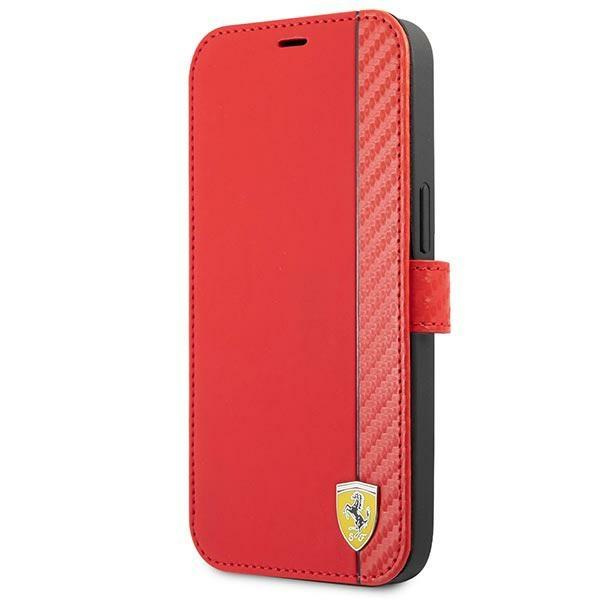 Levně Ferrari FESAXFLBKP13SRE knížkové pouzdro iPhone 13 Mini 5.4" red On Track Carbon Stripe