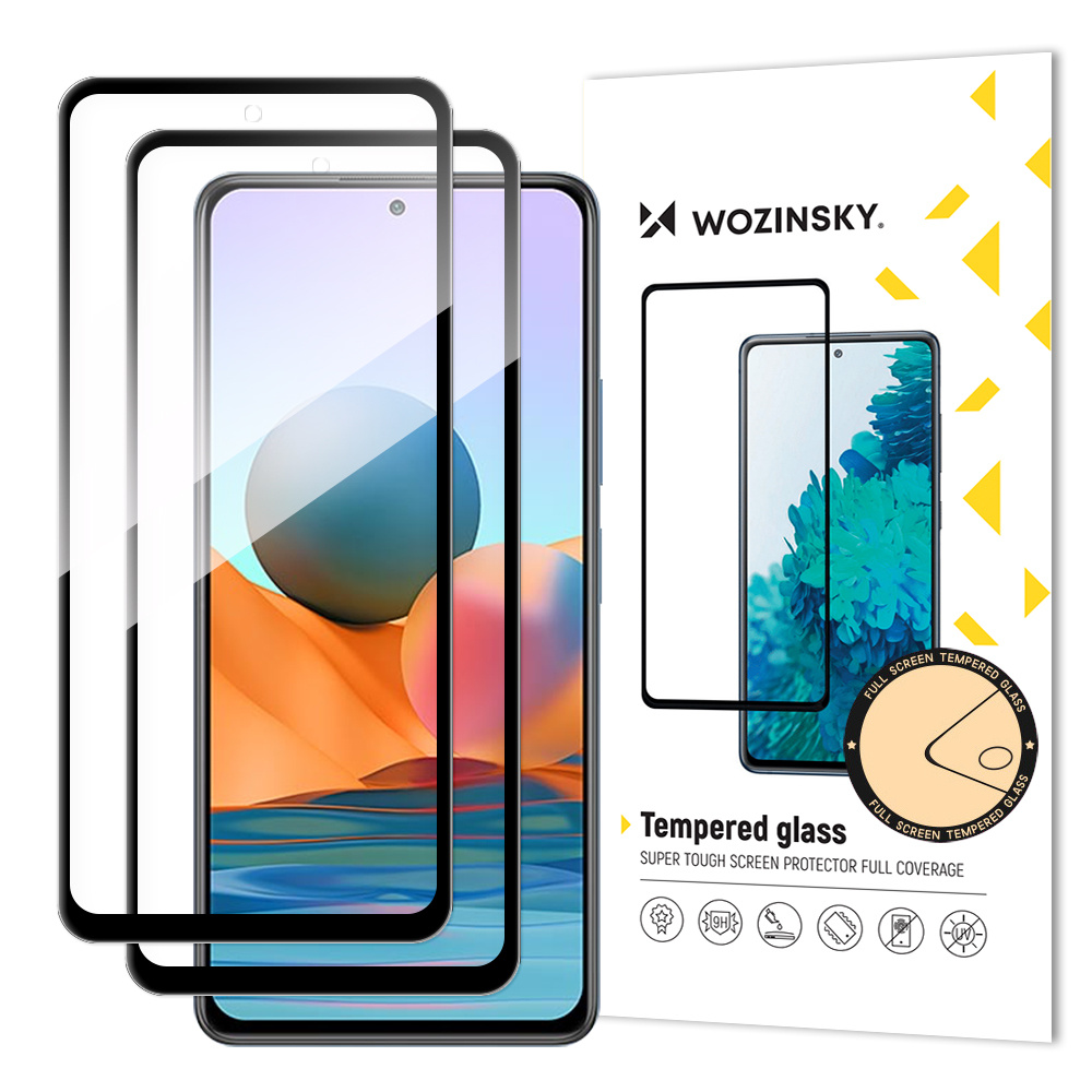 Wozinsky 2x Tempered Glass Full Glue Super Tough Screen Protector Full Coveraged with Frame Case Friendly for Xiaomi Redmi Note 10 Pro black