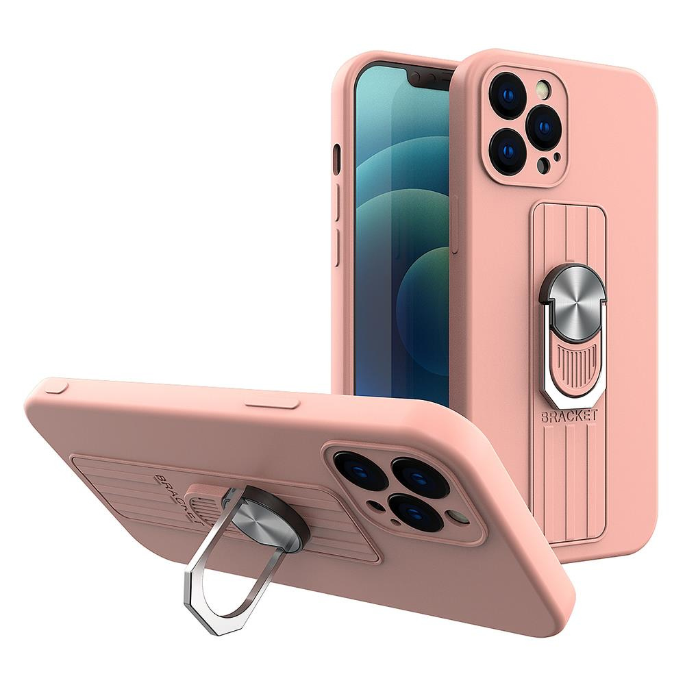Silikonové pouzdro s kovovým kroužkem na iPhone 8 Plus / iPhone 7 Plus pink