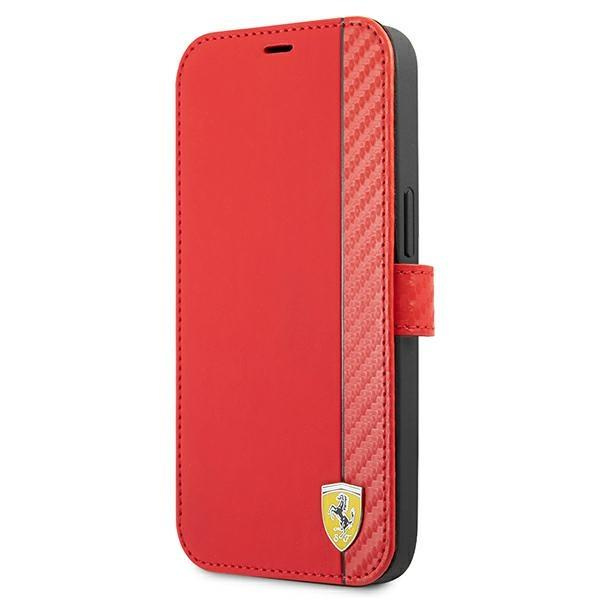 Levně Ferrari FESAXFLBKP13XRE knížkové pouzdro iPhone 13 Pro MAX 6.7" red On Track Carbon Stripe