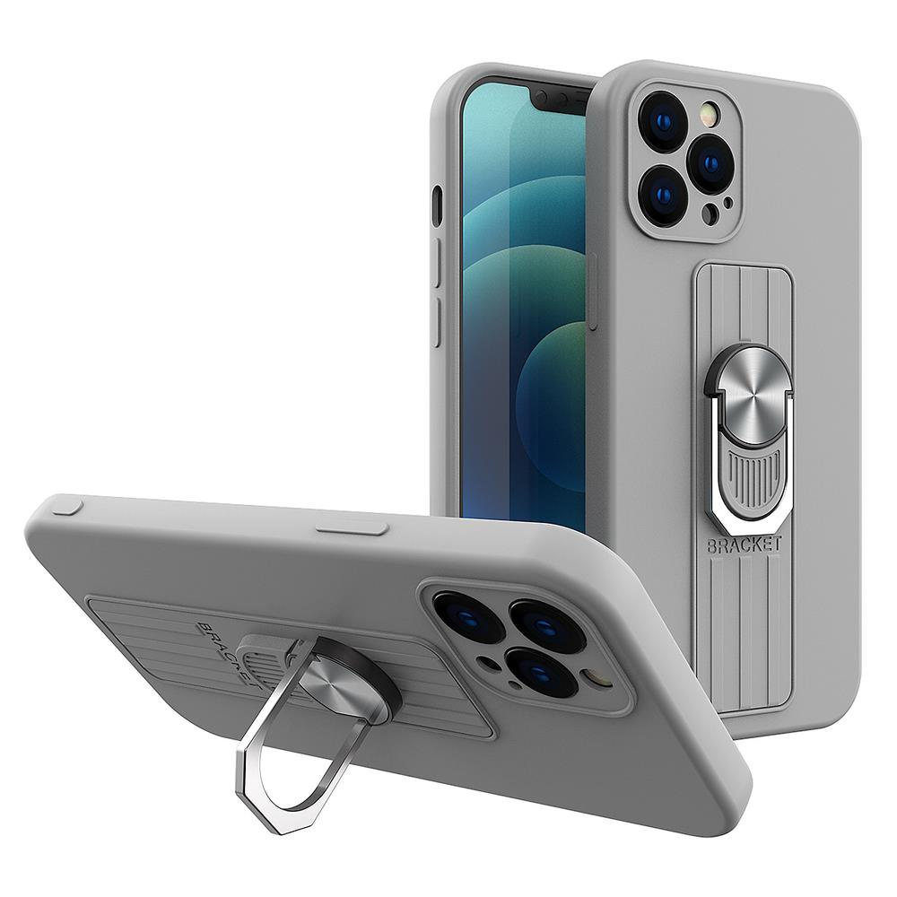 Silikónové puzdro Ring Case s uchopením na prsty a stojanom pre iPhone 11 Pro Max strieborné