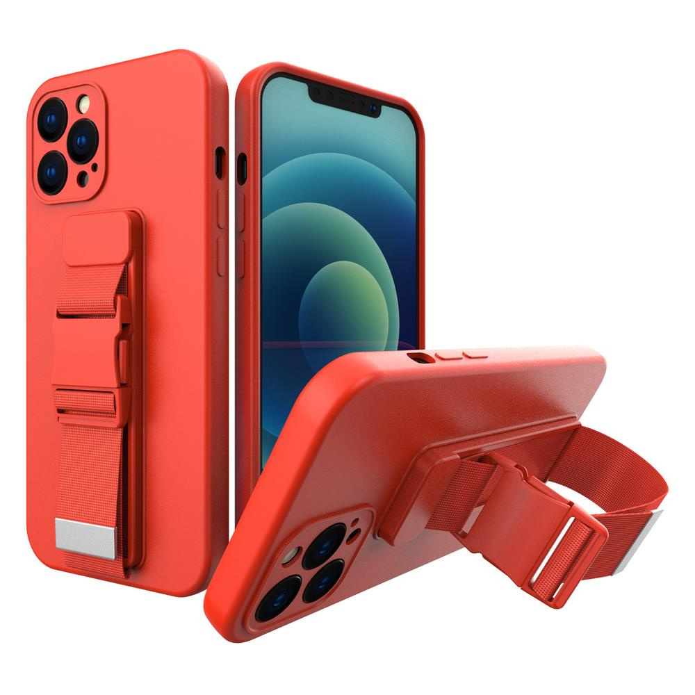 Silikónové púzdro Sporty s popruhom na iPhone XS Max red
